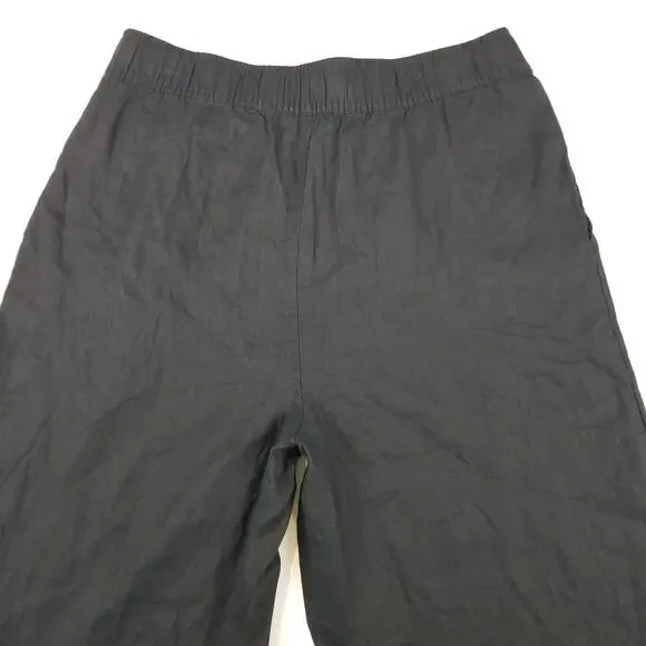 Tahari Pants Womens Large Black Linen Wide Leg Pull On Elastic Waist Pockets - Picture 4 of 11